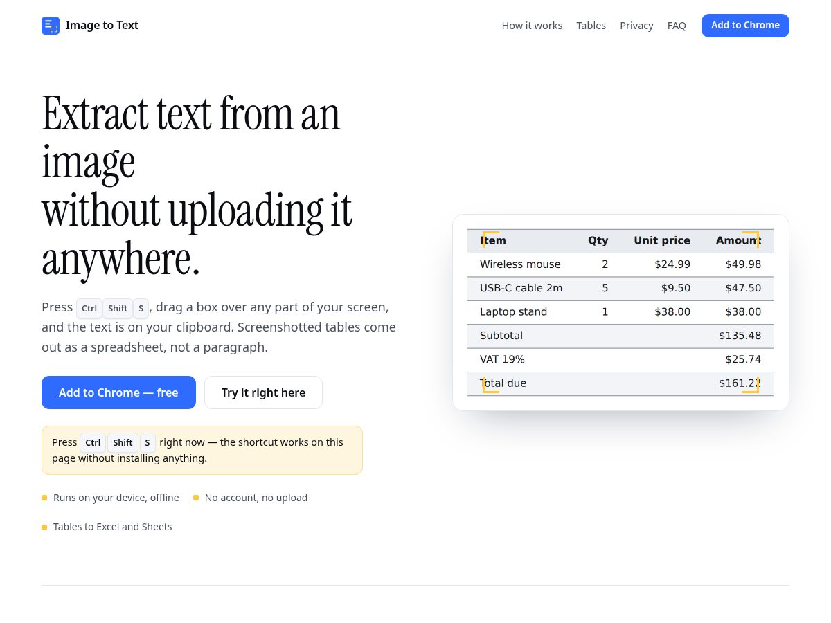 Landing-page snapshot of image-to-text.site