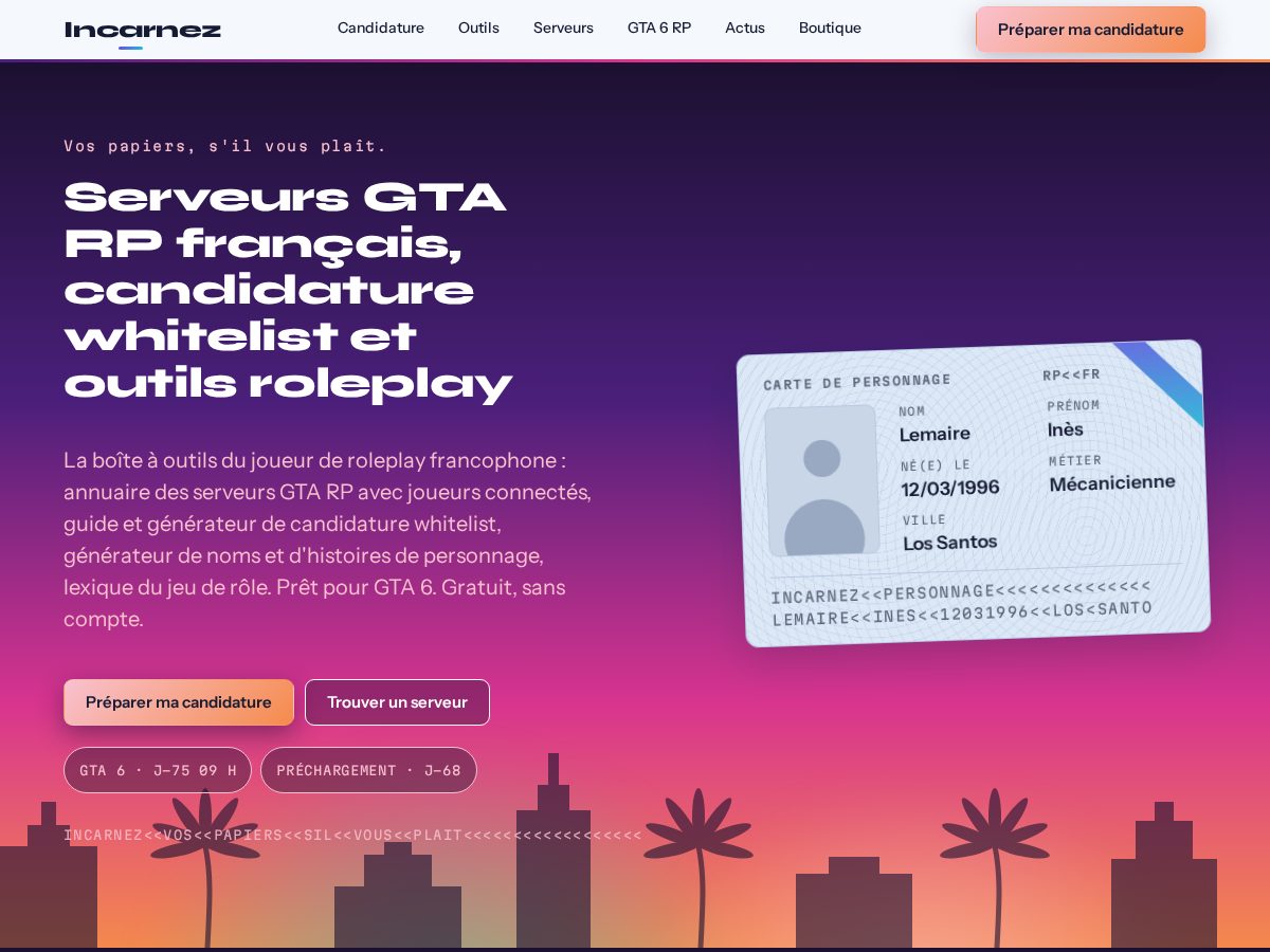 Landing-page snapshot of incarnez.com
