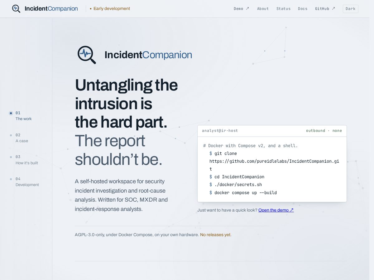 Landing-page snapshot of incidentcompanion.com