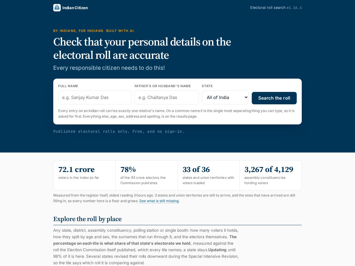 Landing-page snapshot of indiancitizen.app
