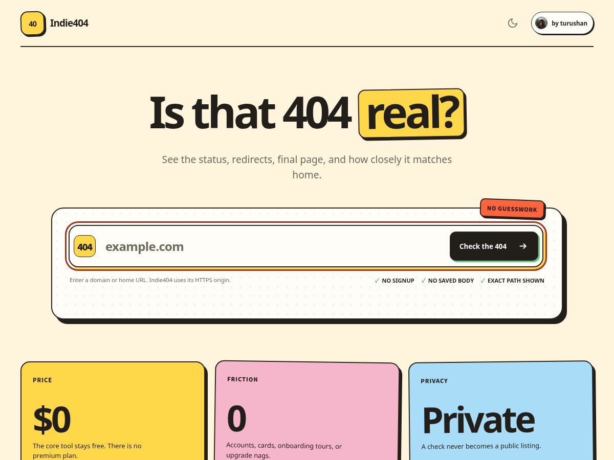 Landing-page snapshot of indie404.com