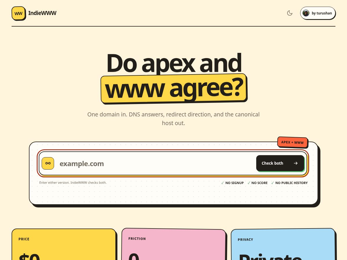 Landing-page snapshot of indiewww.com