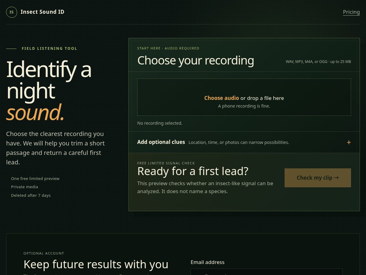 Landing-page snapshot of insectsoundid.com