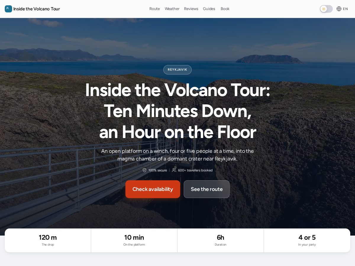 Landing-page snapshot of insidethevolcanotour.com