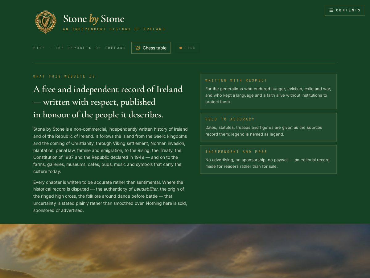 Landing-page snapshot of irelandhistorystonebystone.live