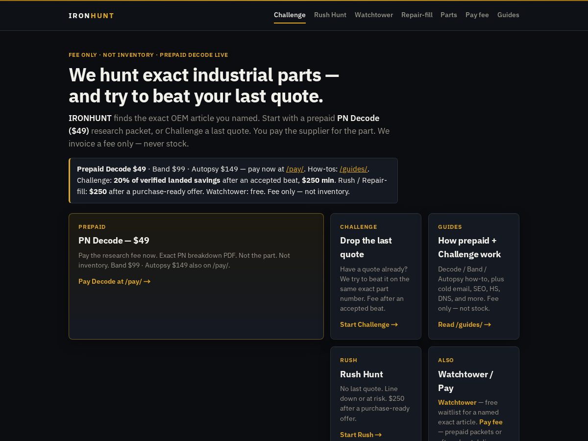 Landing-page snapshot of ironhunt.app