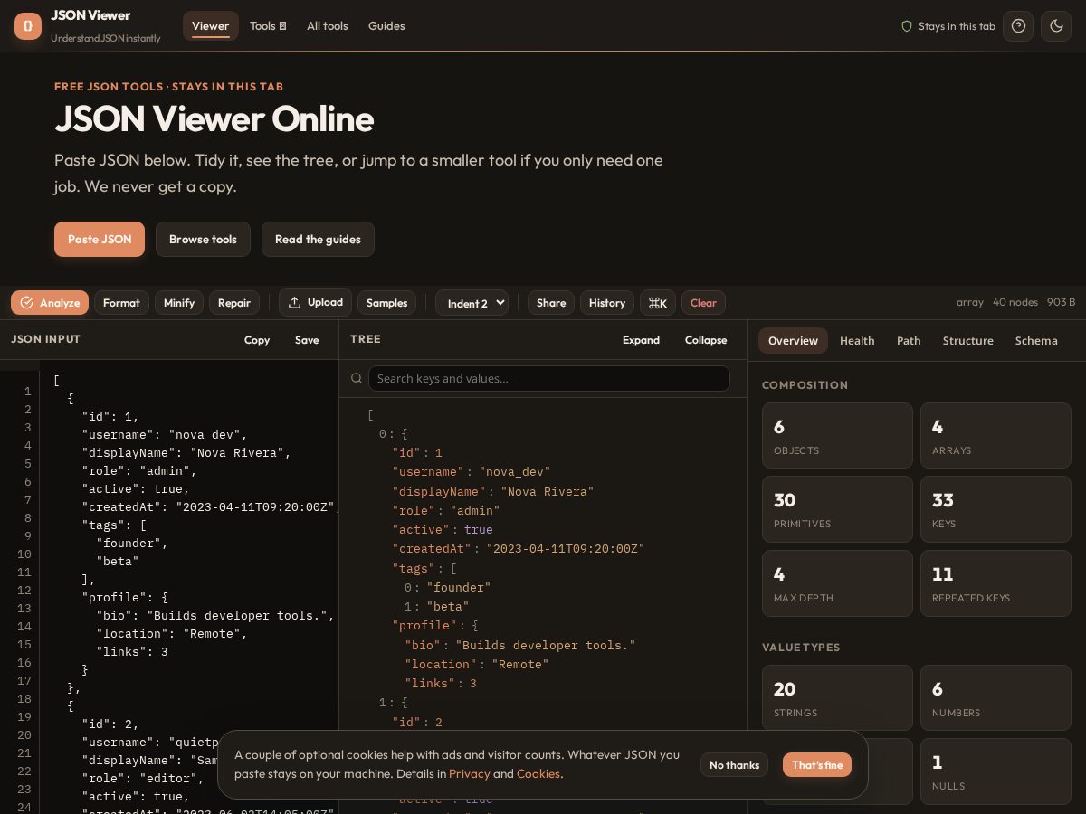 Landing-page snapshot of jsonharbor.com