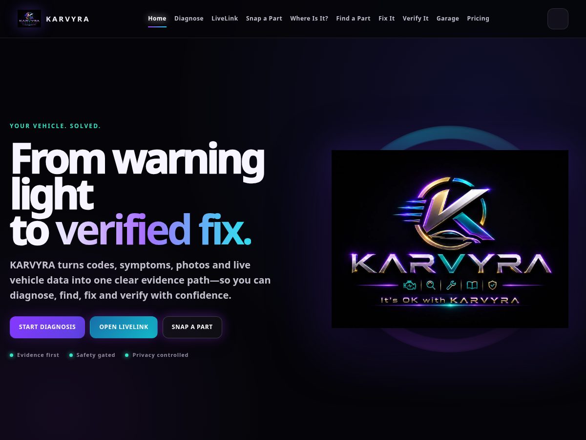 Landing-page snapshot of karvyra.com