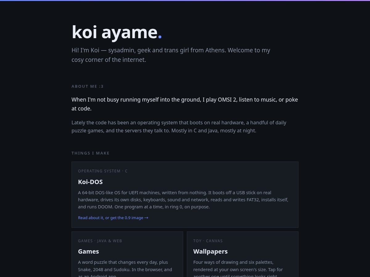 Landing-page snapshot of koiayame.com