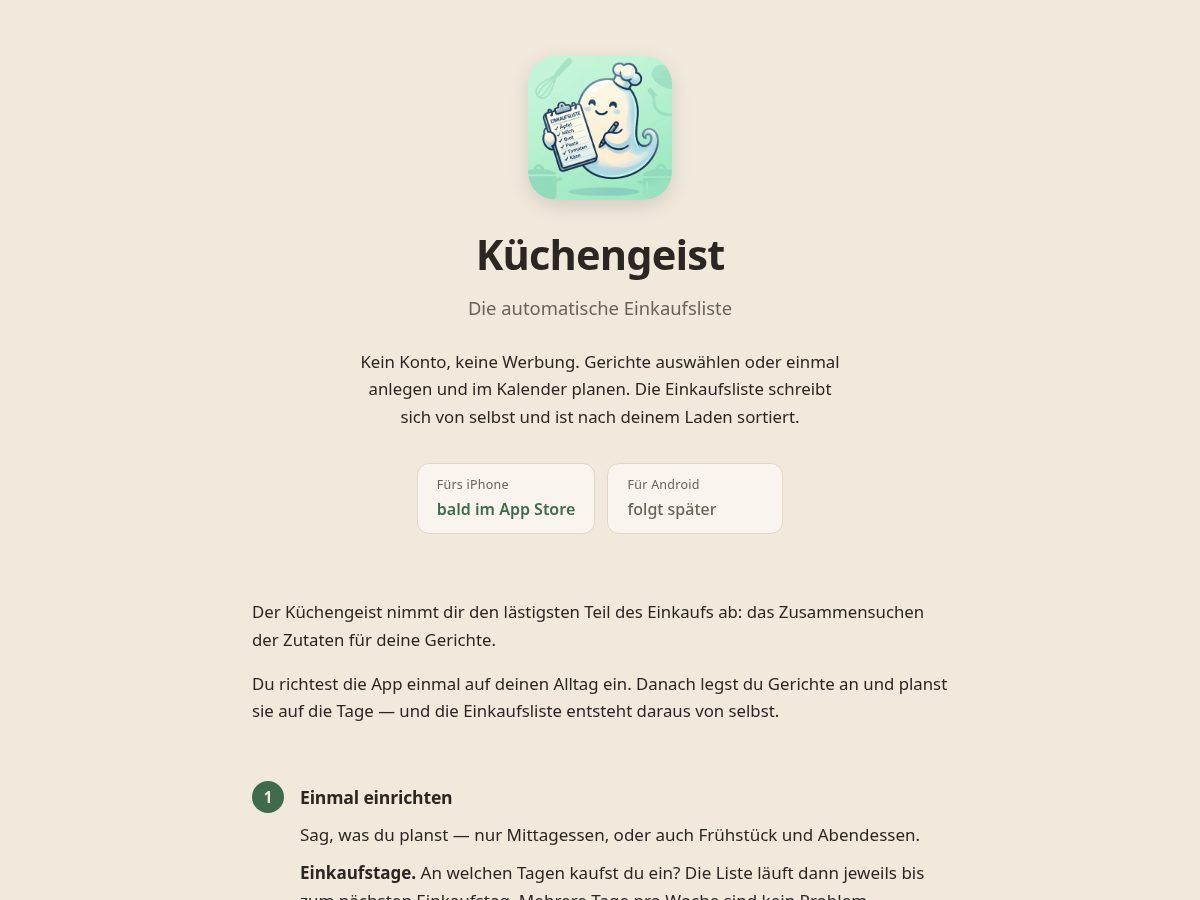 Landing-page snapshot of kuechengeist.com