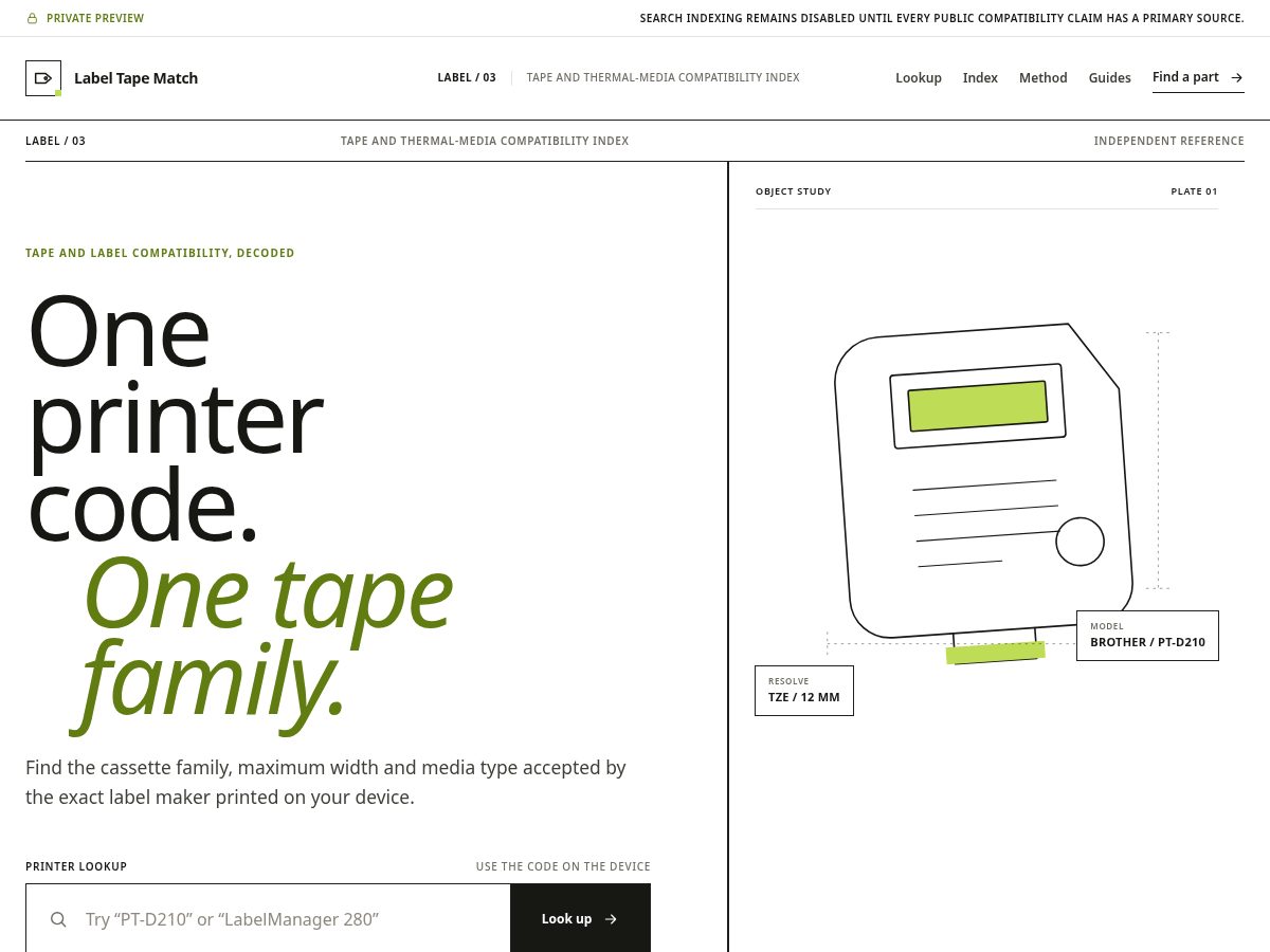 Landing-page snapshot of labeltapematch.com