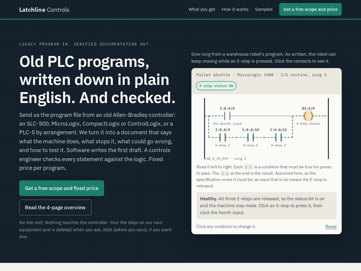 Landing-page snapshot of latchlinecontrols.com