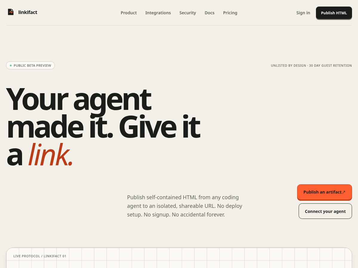 Landing-page snapshot of linkifact.com