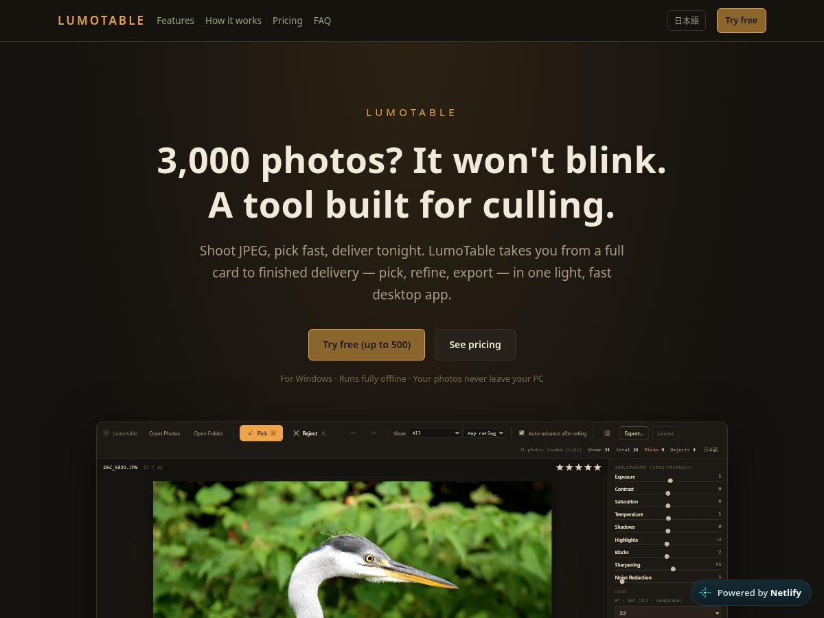 Landing-page snapshot of lumotable.app
