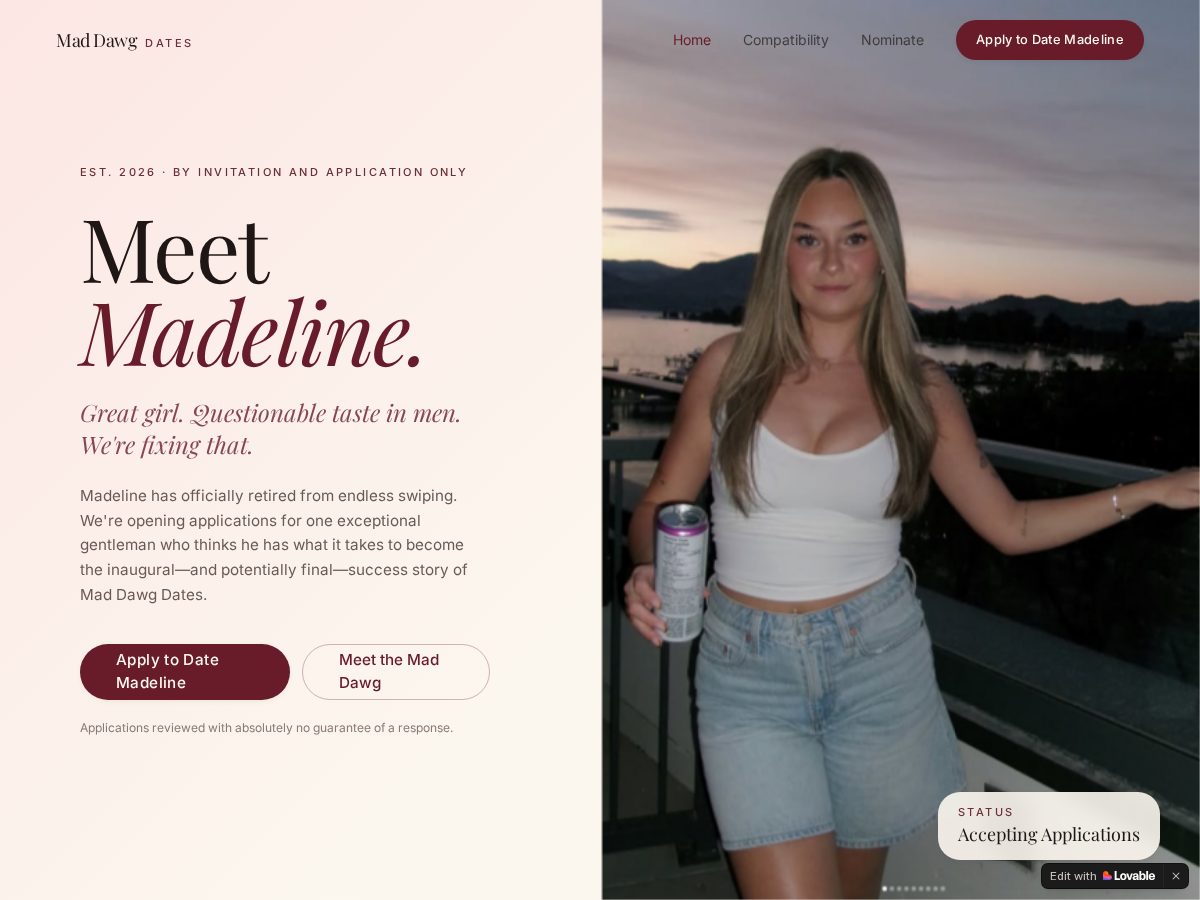 Landing-page snapshot of maddawgdates.com