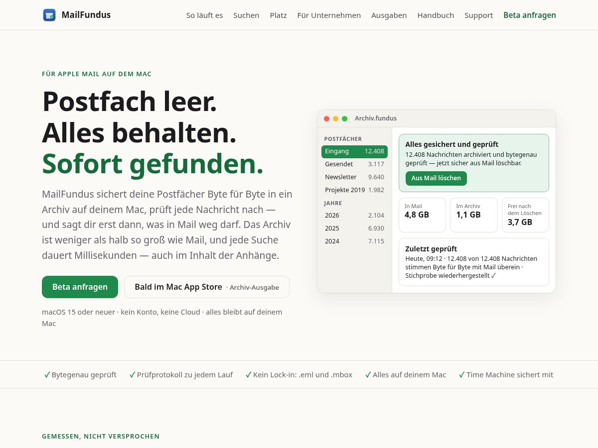 Landing-page snapshot of mailfundus.com