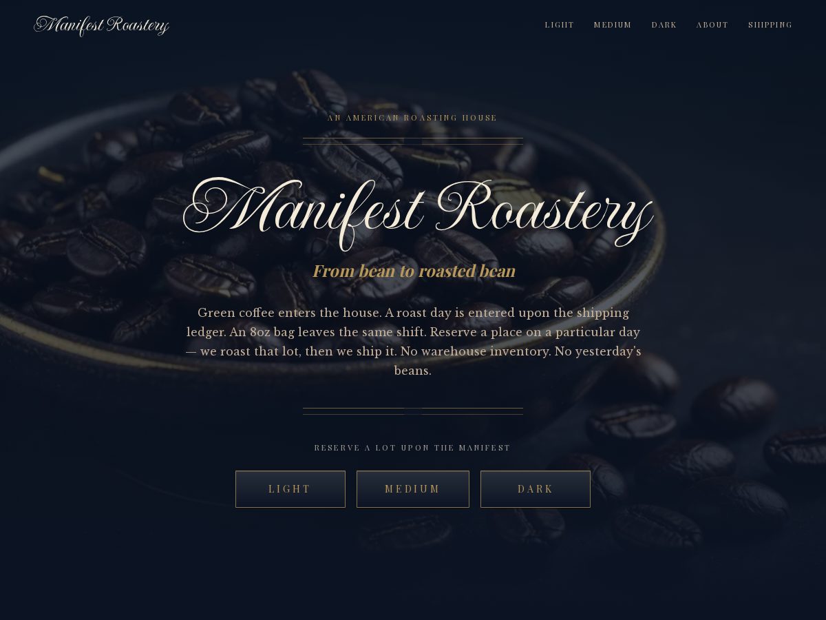 Landing-page snapshot of manifestroastery.com