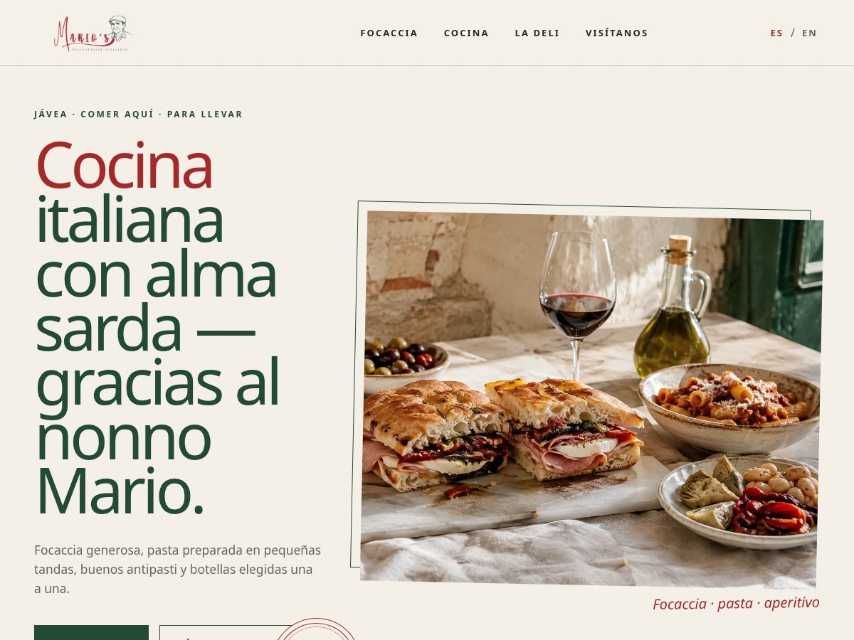 Landing-page snapshot of mariosjavea.com