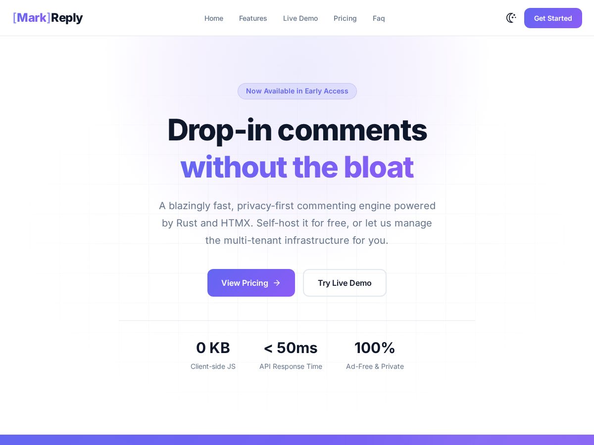 Landing-page snapshot of markreply.com