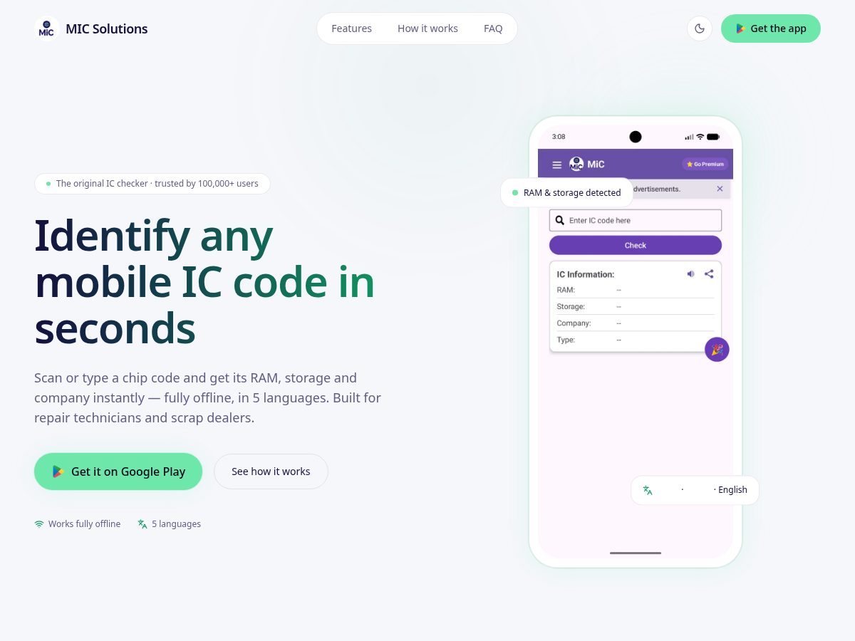 Landing-page snapshot of micsolutions.app