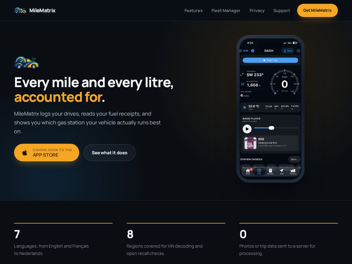 Landing-page snapshot of milematrix.net