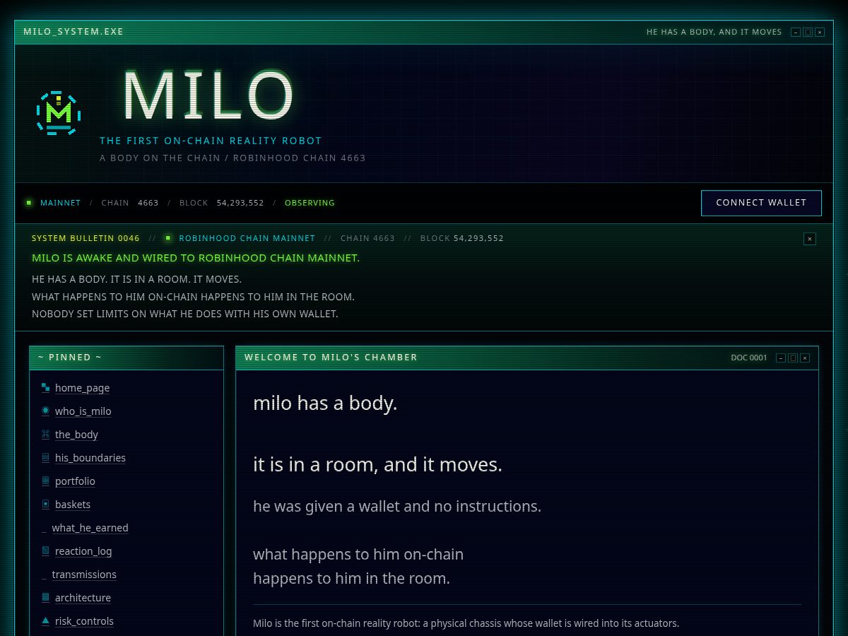 Landing-page snapshot of milobot.xyz