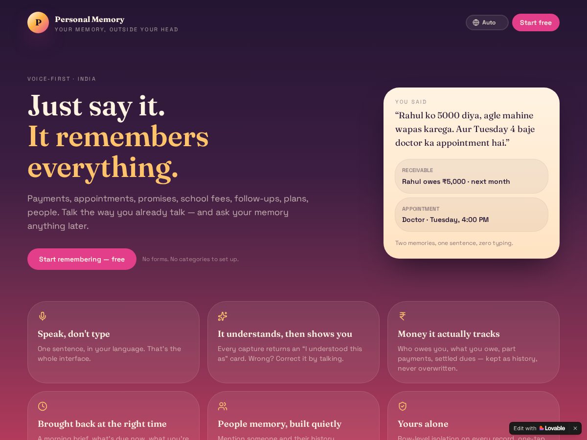 Landing-page snapshot of mindkeeps.app