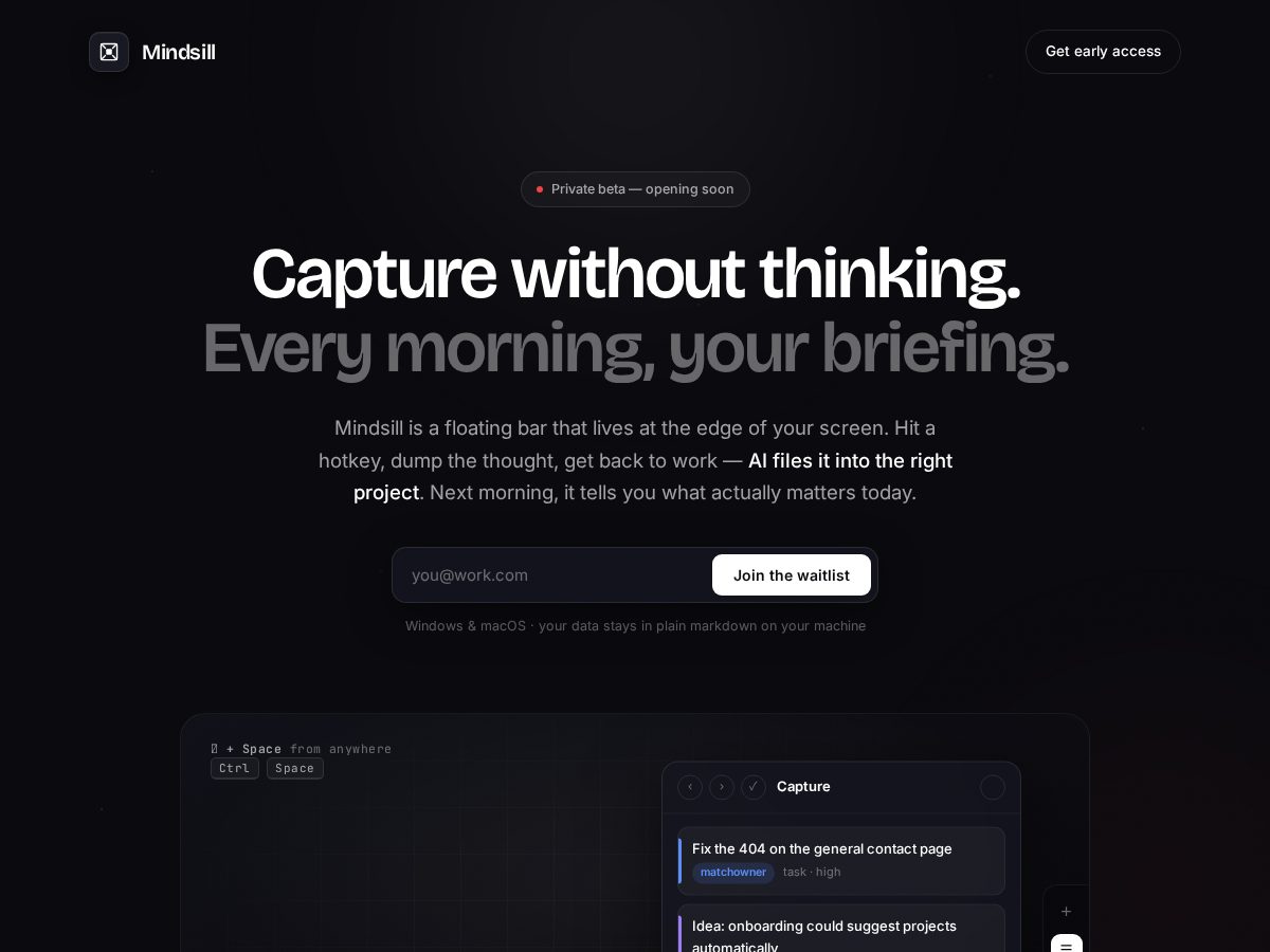 Landing-page snapshot of mindsill.com