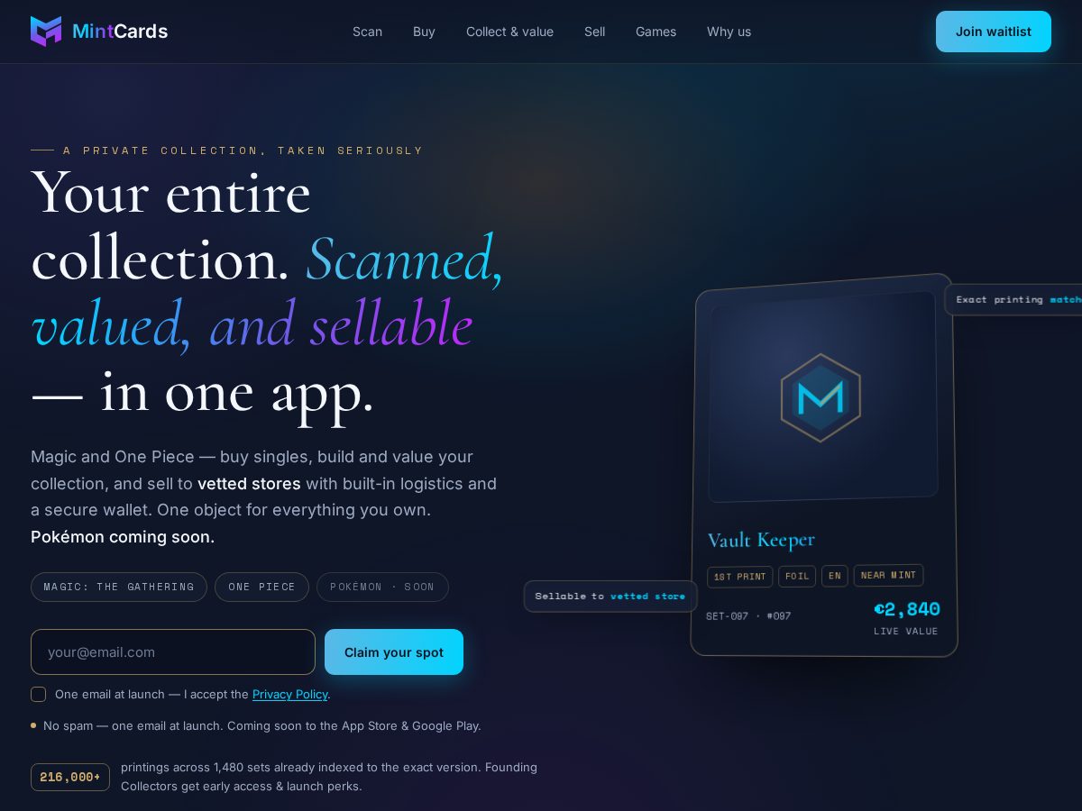 Landing-page snapshot of mintcardssrl.com