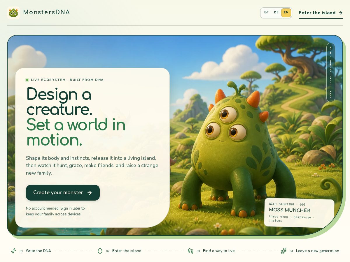 Landing-page snapshot of monstersdna.com