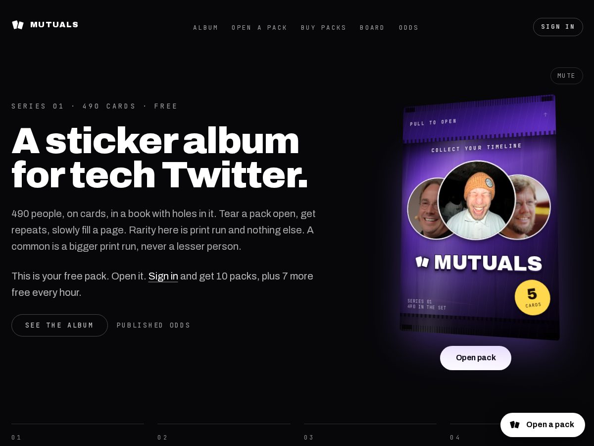 Landing-page snapshot of mutuals.cards