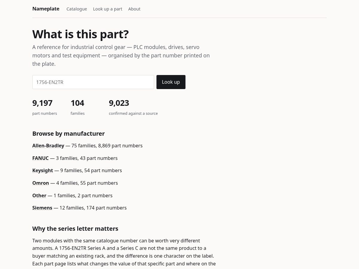 Landing-page snapshot of nameplateid.com