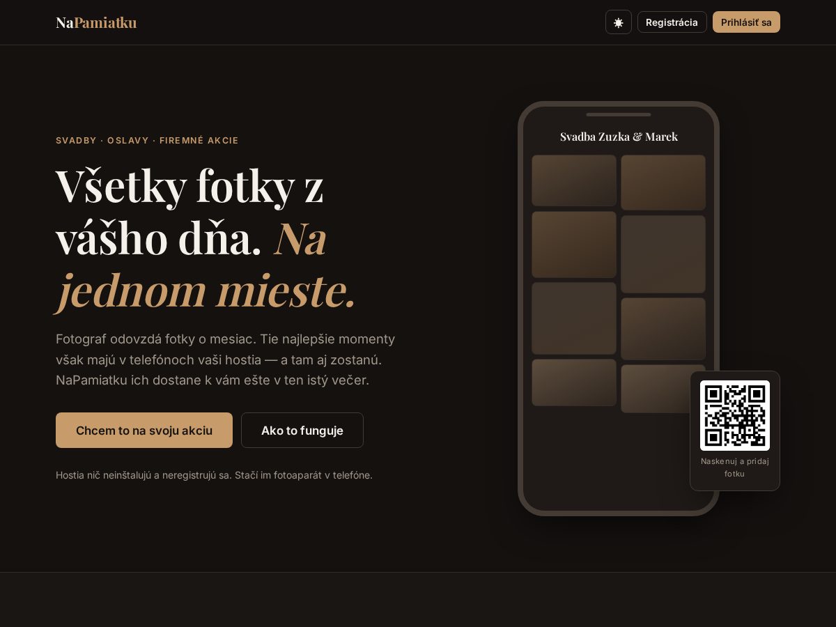 Landing-page snapshot of napamiatku.com
