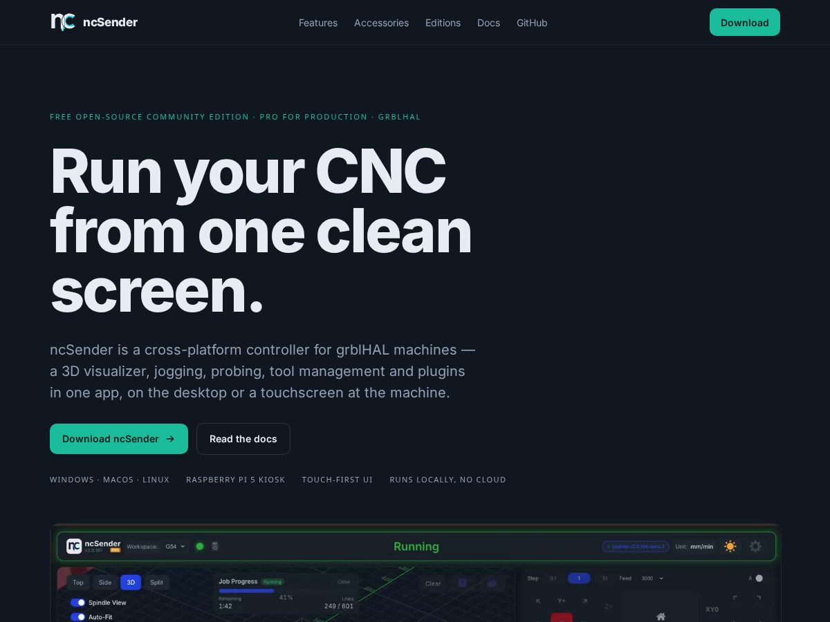 Landing-page snapshot of ncsender.xyz