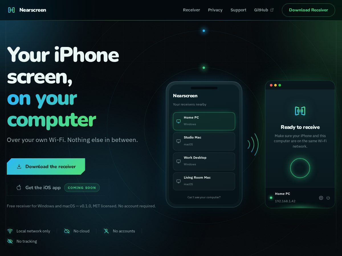 Landing-page snapshot of nearscreen.app