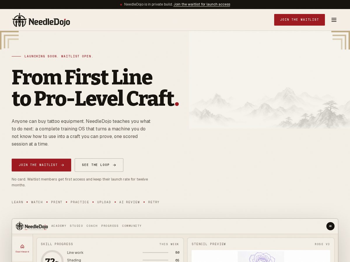 Landing-page snapshot of needledojo.com