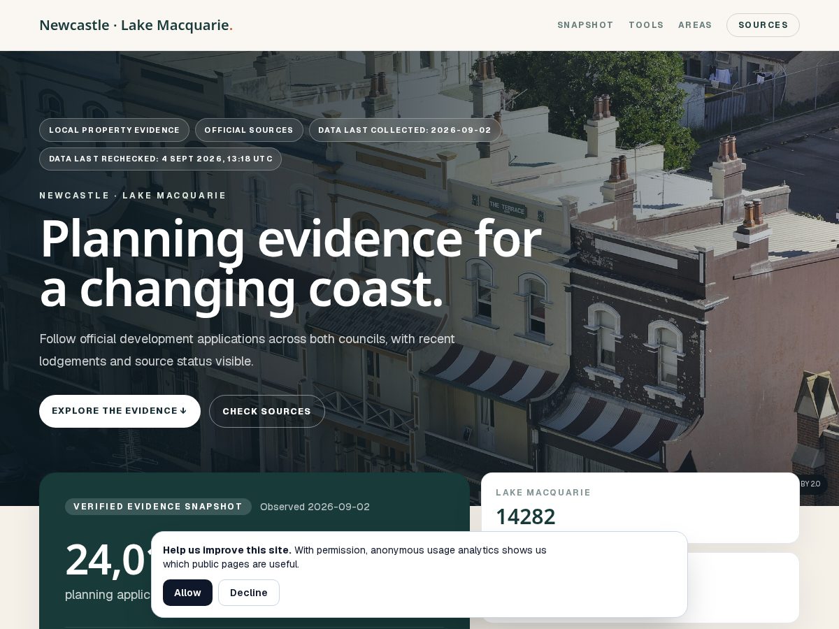 Landing-page snapshot of newcastlepropertyfacts.com