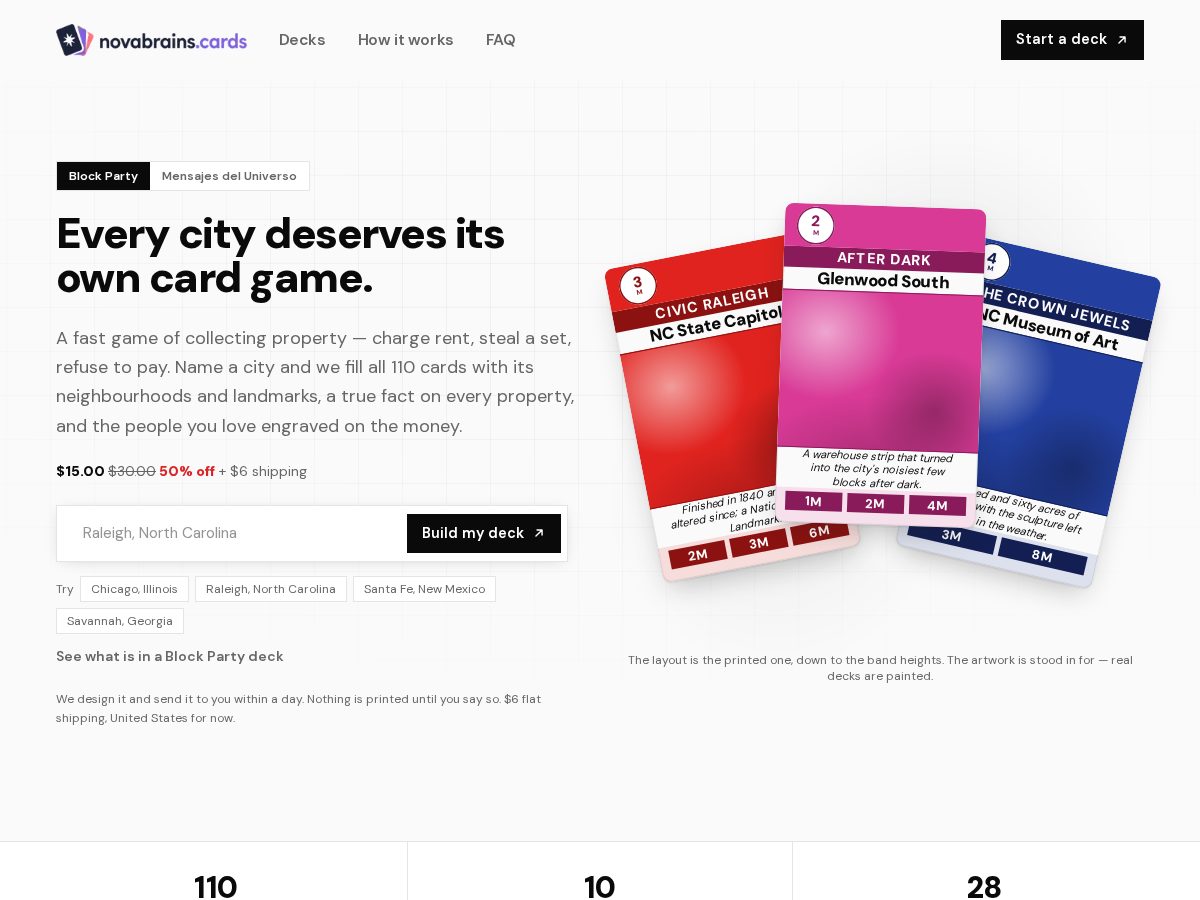 Landing-page snapshot of novabrains.cards