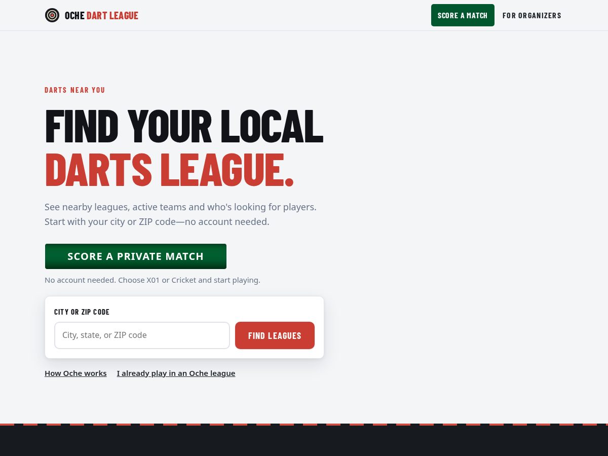 Landing-page snapshot of ochedartleague.net