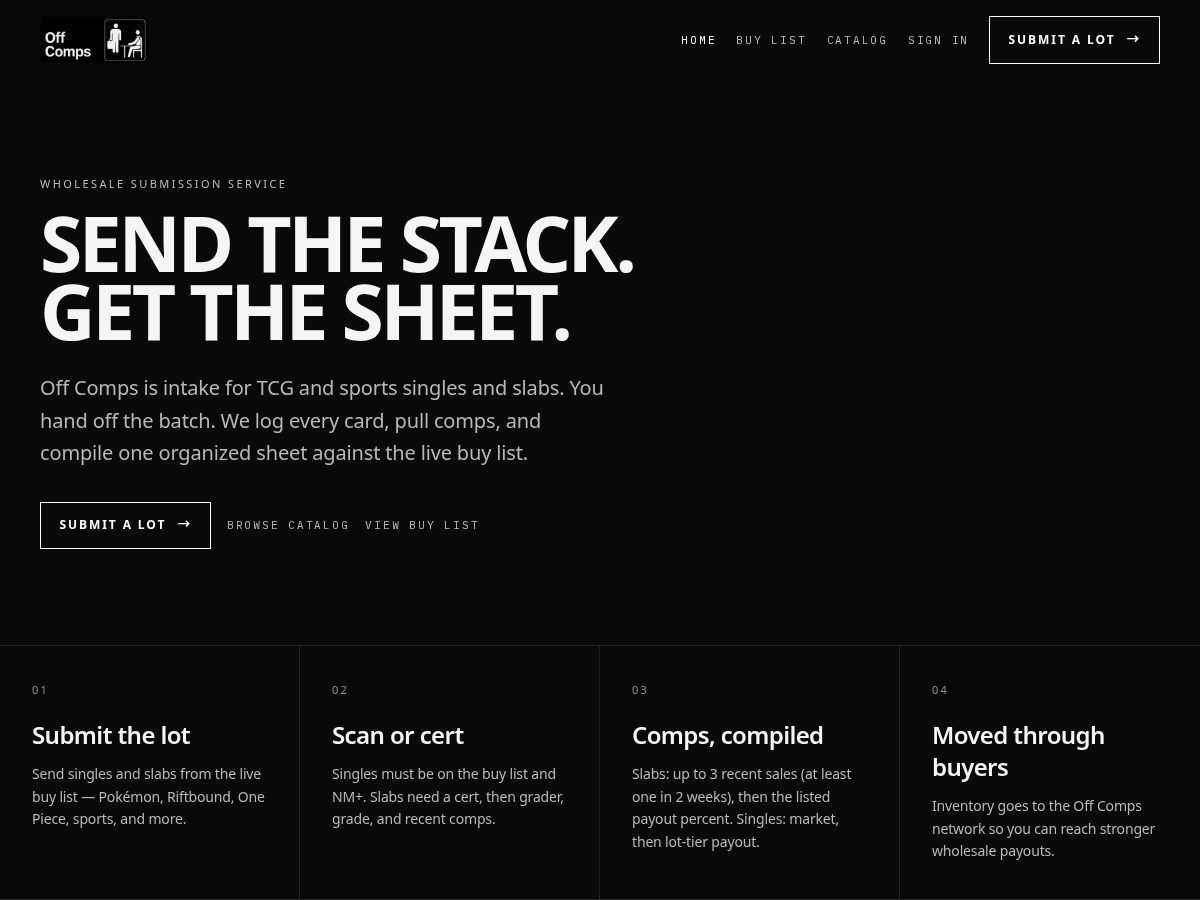 Landing-page snapshot of offcomps.com