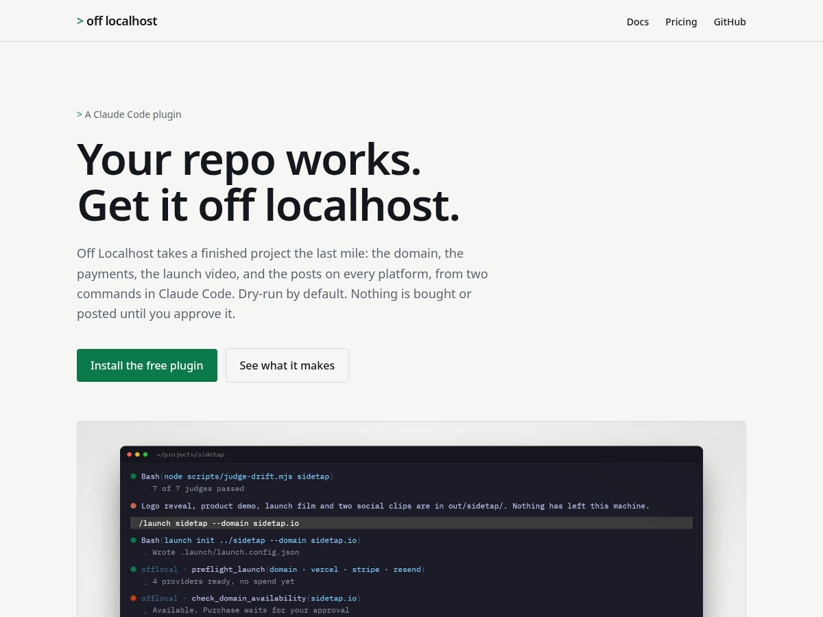 Landing-page snapshot of offlocalhost.com