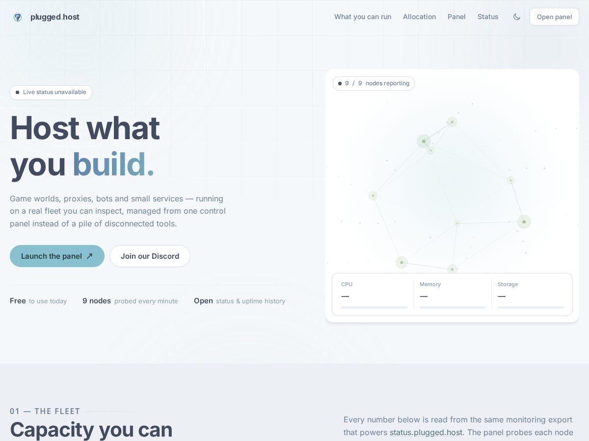Landing-page snapshot of onplugged.host