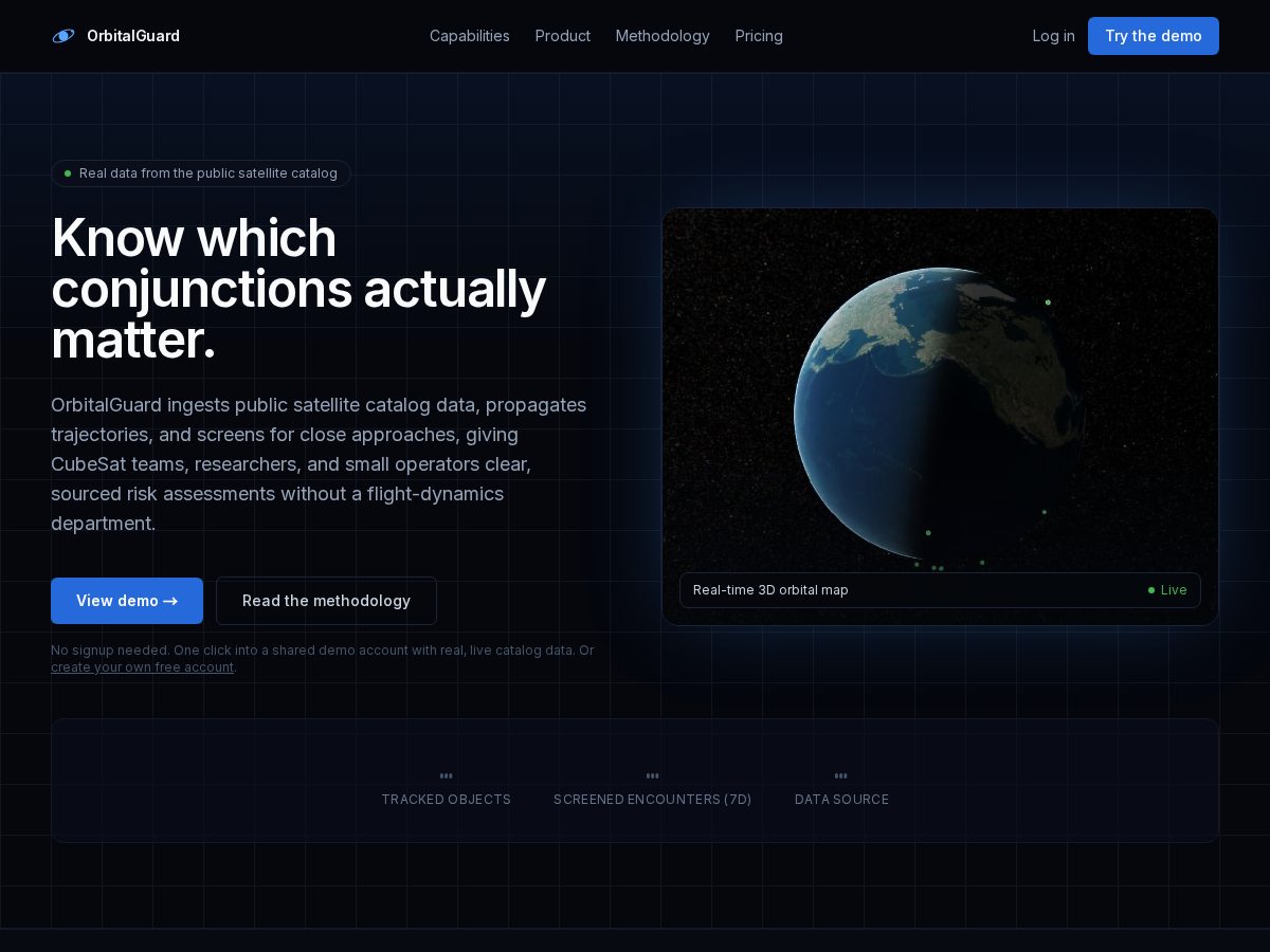 Landing-page snapshot of orbitalguard.space