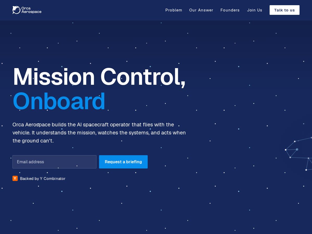 Landing-page snapshot of orcaaerospaceai.com