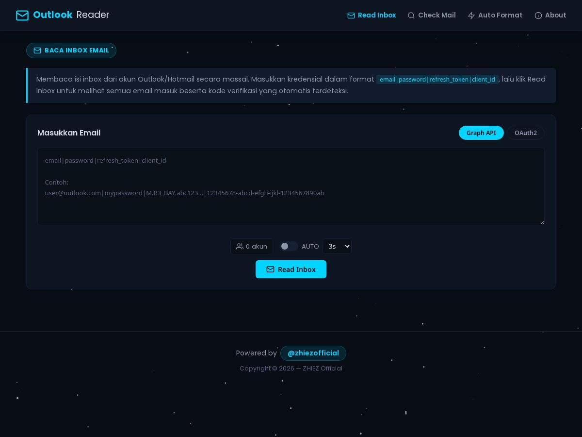 Landing-page snapshot of outlookreader.xyz
