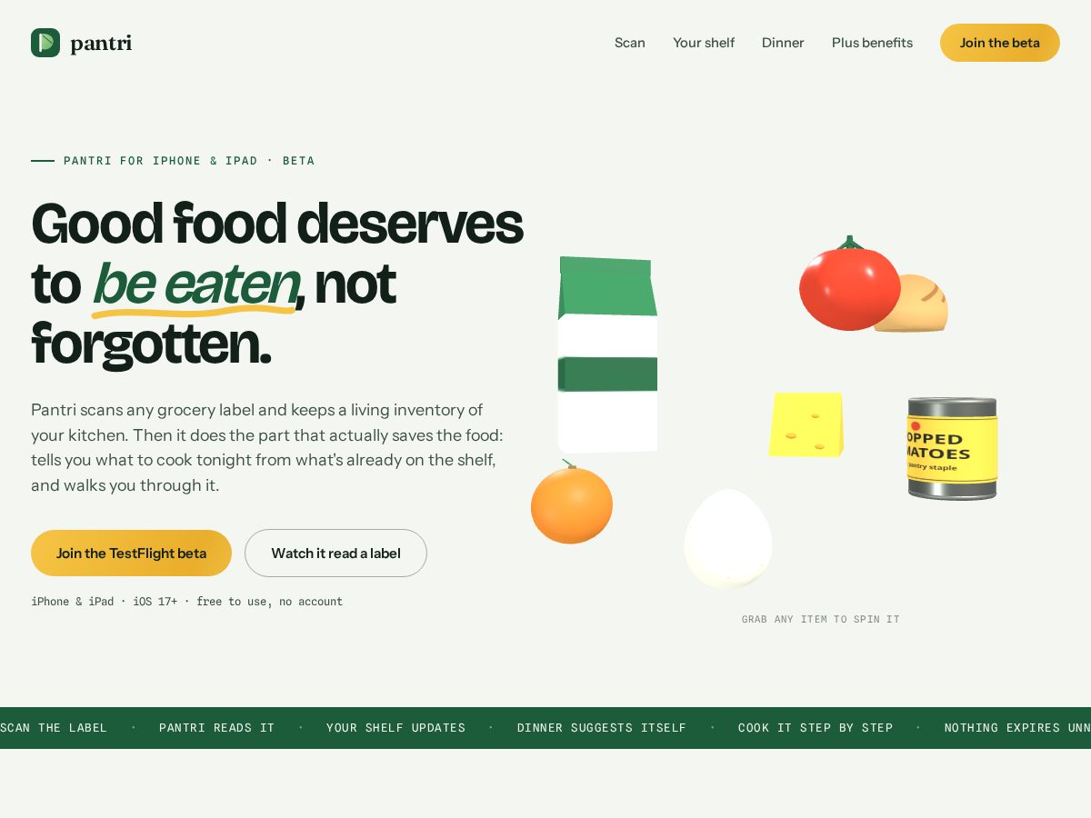 Landing-page snapshot of pantrikitchen.app