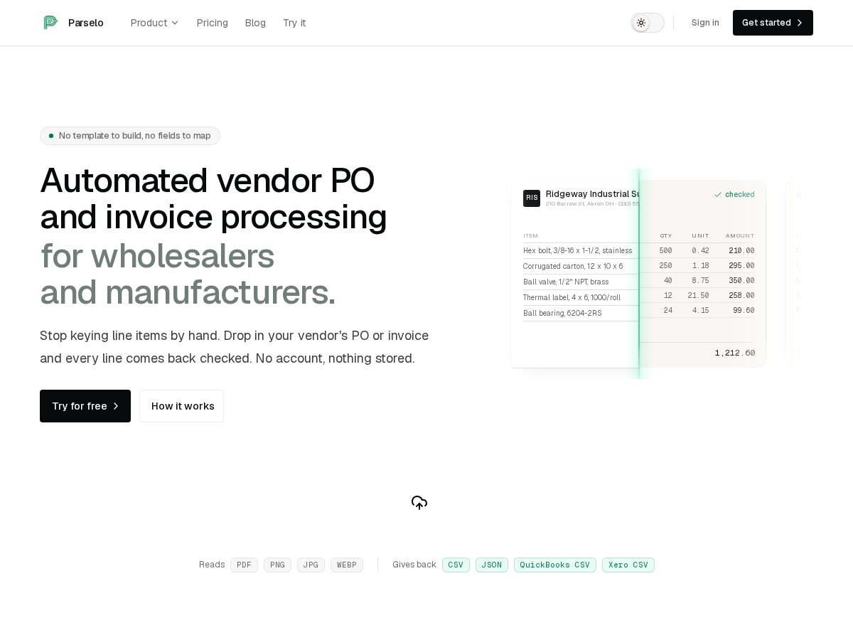 Landing-page snapshot of parselo.app