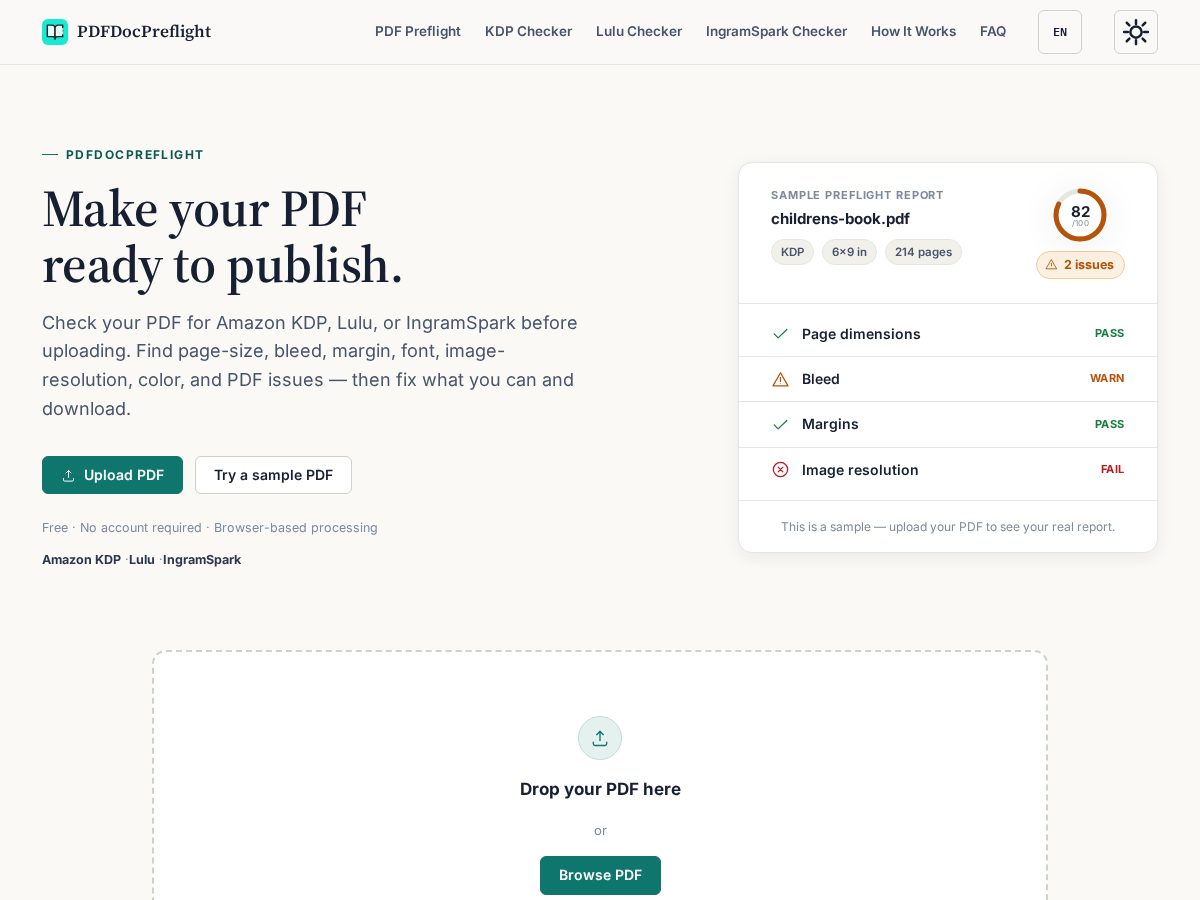 Landing-page snapshot of pdfdocpreflight.com