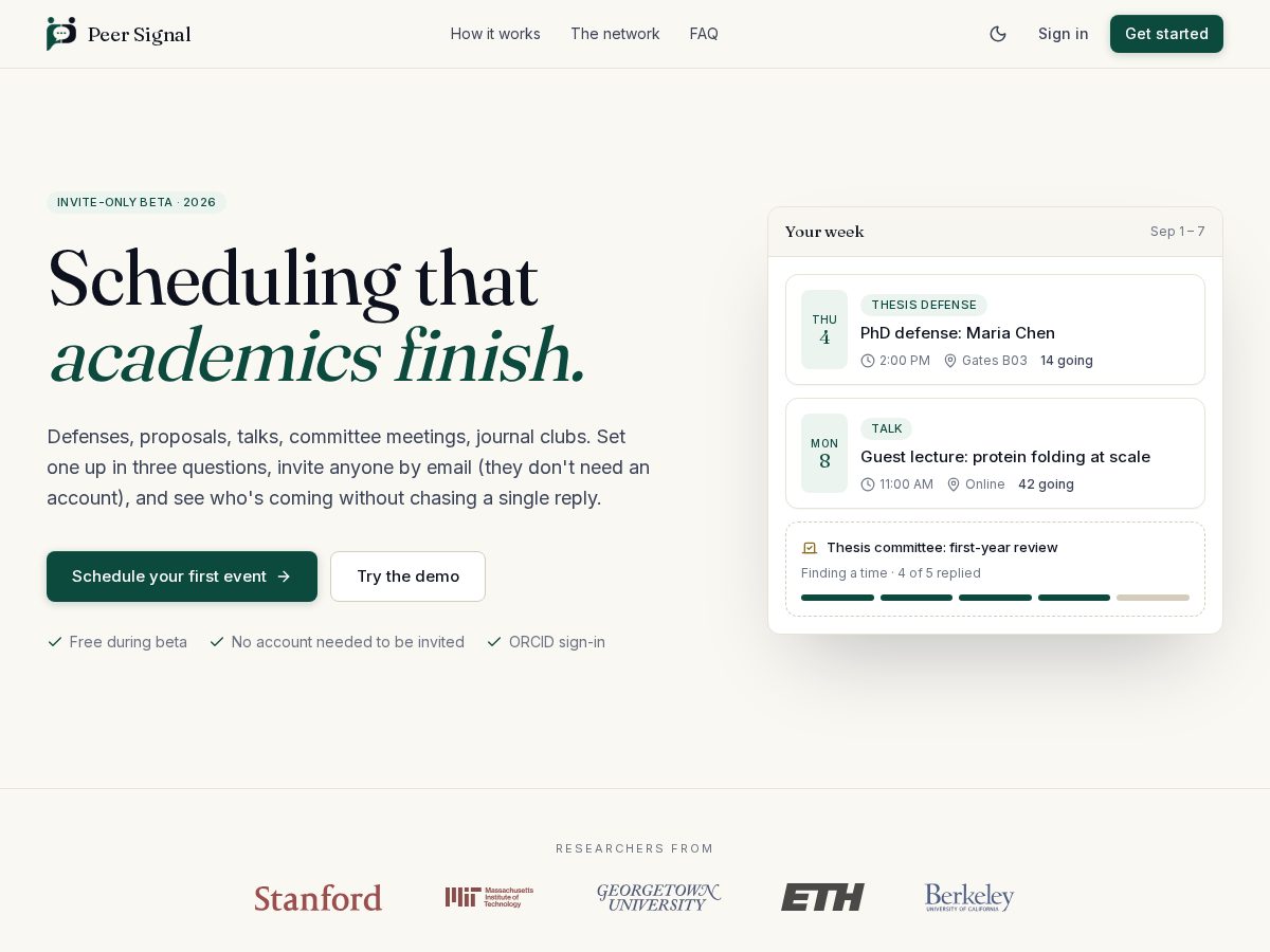 Landing-page snapshot of peersignal.app