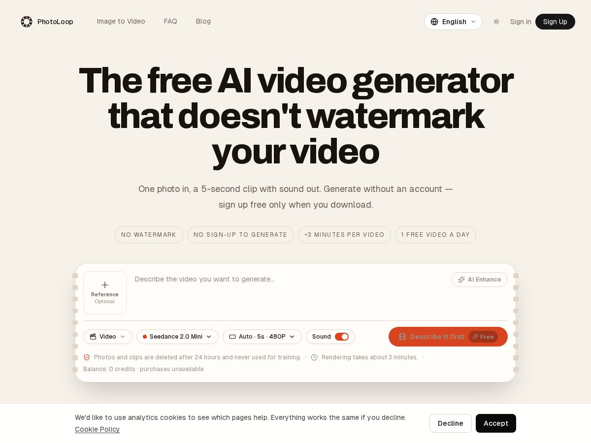 Landing-page snapshot of photoloopai.com